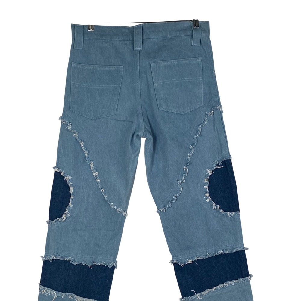 Guameire Mens Patchwork Deconstructed Raw‎ Edge Denim Jeans Blue  32 36